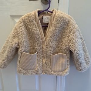 ZARA Kids Fleece Sherpa Coat in Light Beige (Size 2-3 YO)